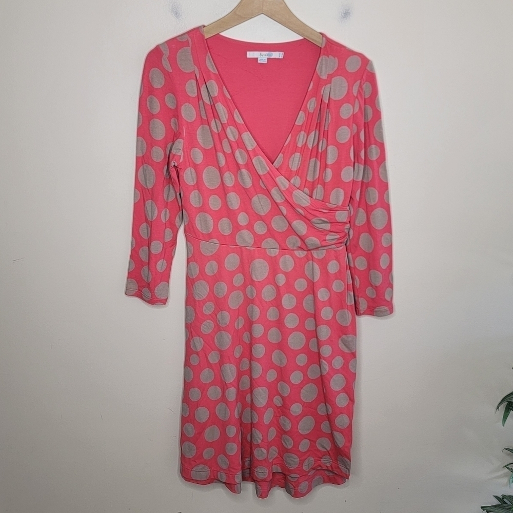 Boden Coral & Beige Polka Dot Surplice Crossover Bust Dress Size US 8R
